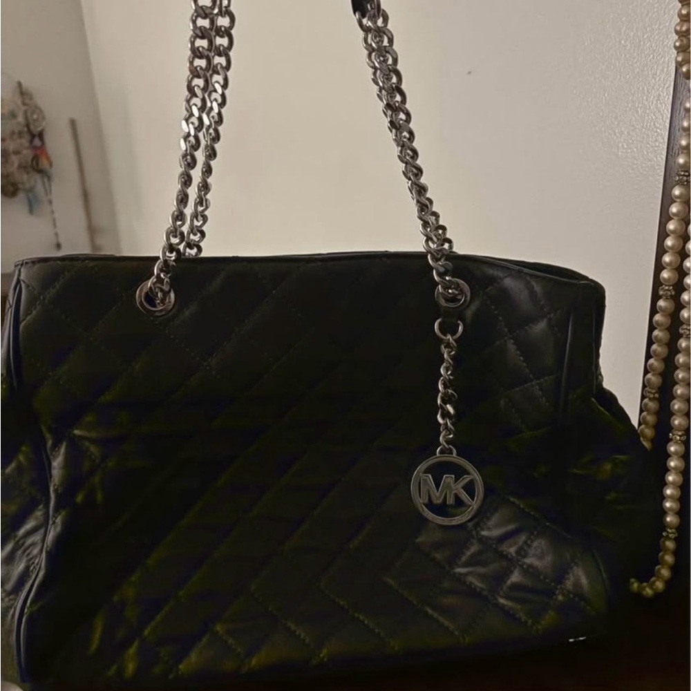 Michael Kors Black Quilted Shoulder Bag with Chain Straps